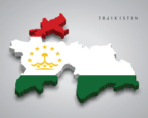 Obraz premium Tajikistan 3d map with national flag on grey background