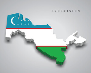 Obraz premium Uzbekistan 3d map with national flag on grey background