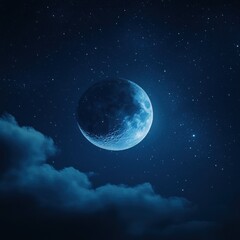 Fototapeta premium Crescent Moon and Stars in a Night Sky with Clouds