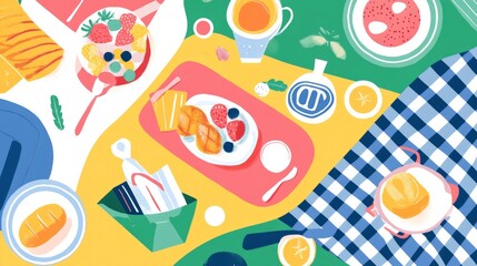 Picnic Large color block illustration -