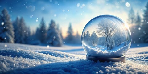 Snowglobe on a snowy winter landscape, snowglobe, winter, snow, cold, ornament, glass, Christmas, holiday, festive