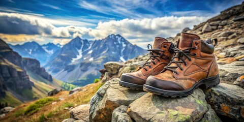 Hiking boots on rocky mountain terrain , adventure, outdoor, exploration, nature, hiking, boots, footwear, rocky, path
