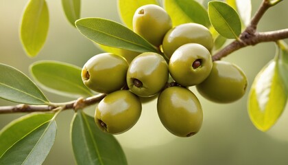 Fresh green olives fruits with green leaves 59