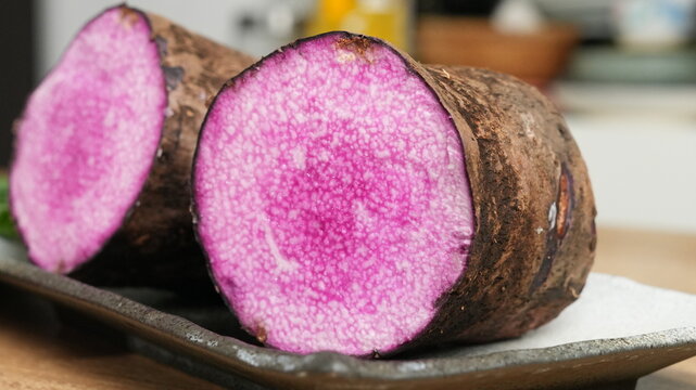 Close-up of Purple Yam (Dioscorea Alata) Cut in Half