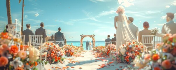Fototapeta premium Wedding ceremony by the beach, 4K hyperrealistic photo