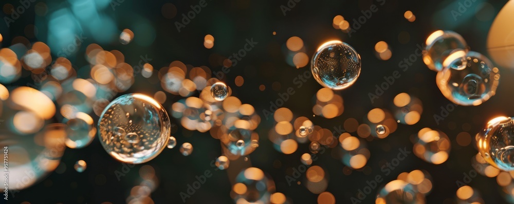 Poster Bouncing 3D orbs with dynamic motion trails, 4K hyperrealistic photo