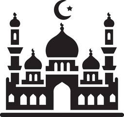 islamic mosque silhouette vector, black silhouette mosque vector illustration, black Highly Detailed Mosques vector,