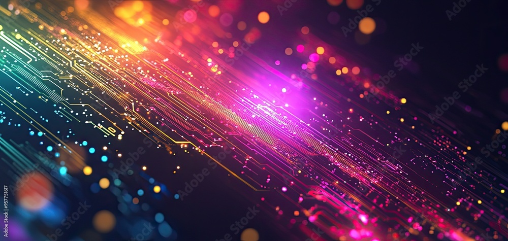 Poster vibrant abstract light trails illuminate a dark background, creating a mesmerizing fusion of colors 