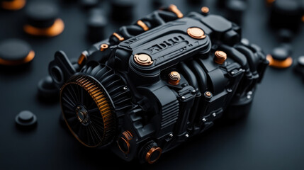 A highly detailed close-up of an advanced industrial engine, emphasizing its intricate design and high-performance components.