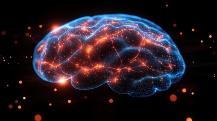 Glowing Brain with Neural Pathways