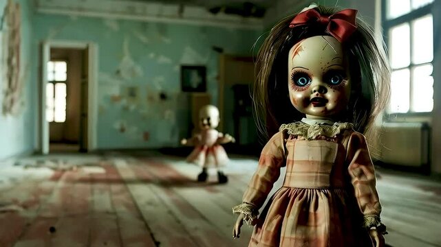 a haunted doll  and a doll in the background