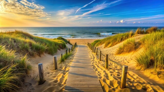 Pathway leading up a sandy hill overlooking Sandbridge Beach in Virginia Beach, beach, Sandbridge, Virginia, pathway, hill