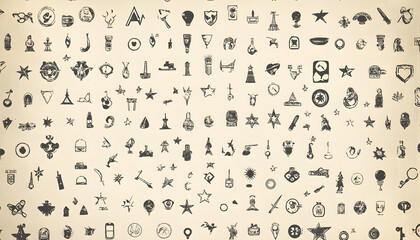 Fototapeta premium Repeating small icons, like stars, dots, or simple symbols, evenly spaced on a neutral background for a subtle pattern.