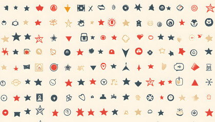 Fototapeta premium Repeating small icons, like stars, dots, or simple symbols, evenly spaced on a neutral background for a subtle pattern.
