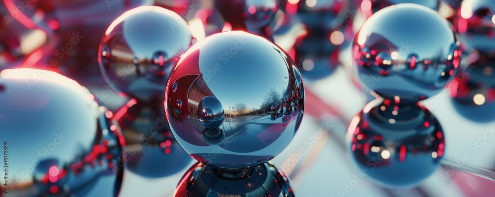 Poster rotating 3d spheres with dynamic shadows, 4k hyperrealistic photo