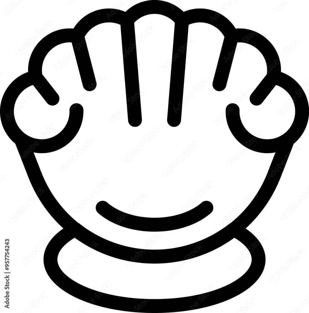 Poster bold line icon representing a scallop shell resting on the seafloor, ready to be picked up