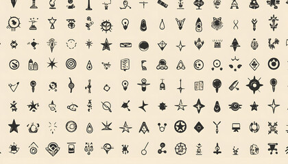 Fototapeta premium Repeating small icons, like stars, dots, or simple symbols, evenly spaced on a neutral background for a subtle pattern.
