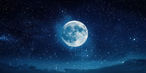 Fototapeta premium Full Moon in a Starry Night Sky with Clouds