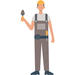 Character of Professional Construction Worker. Isolated on White Background, Vector Illustration