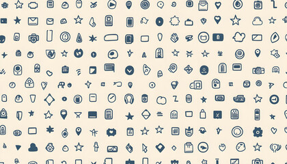 Fototapeta premium Repeating small icons, like stars, dots, or simple symbols, evenly spaced on a neutral background for a subtle pattern.