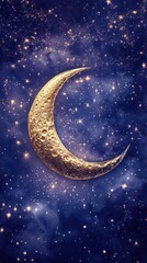 Fototapeta premium Golden Crescent Moon in a Starry Night Sky