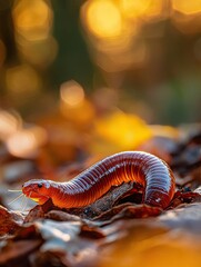 Earthworm isolated on autumn background