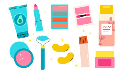 Beauty cosmetics doodle. Skin care natural organic products