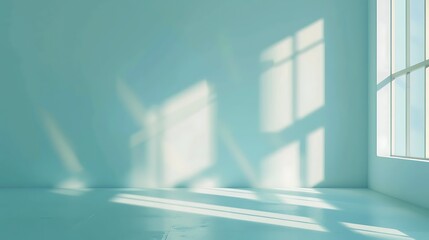 Obraz premium Minimal simple abstract light blue background with shadow and light from window on wall.