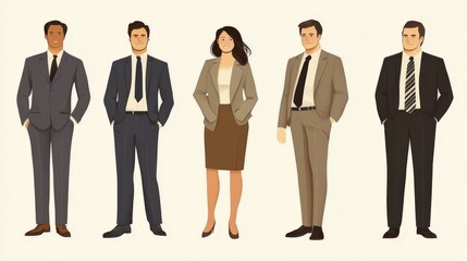 Minimalistic Business Avatars in Office Attire with Geometric Shapes