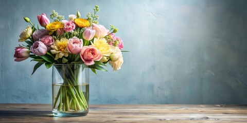 Beautiful flower arrangement in a clear glass vase, floral, bright, colorful, vibrant, bouquet, arrangement, glass,decor