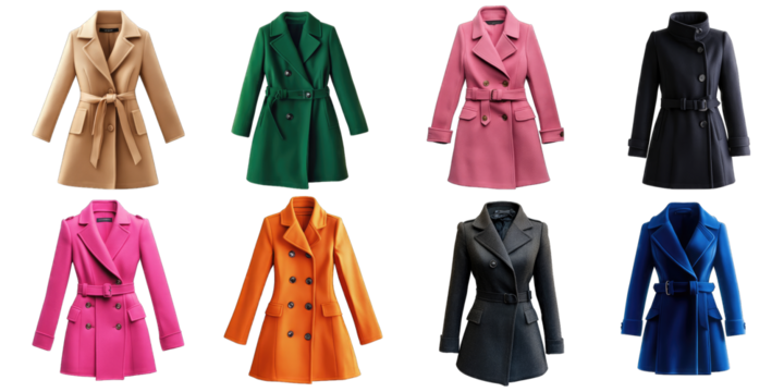 A row of colorful coats are displayed