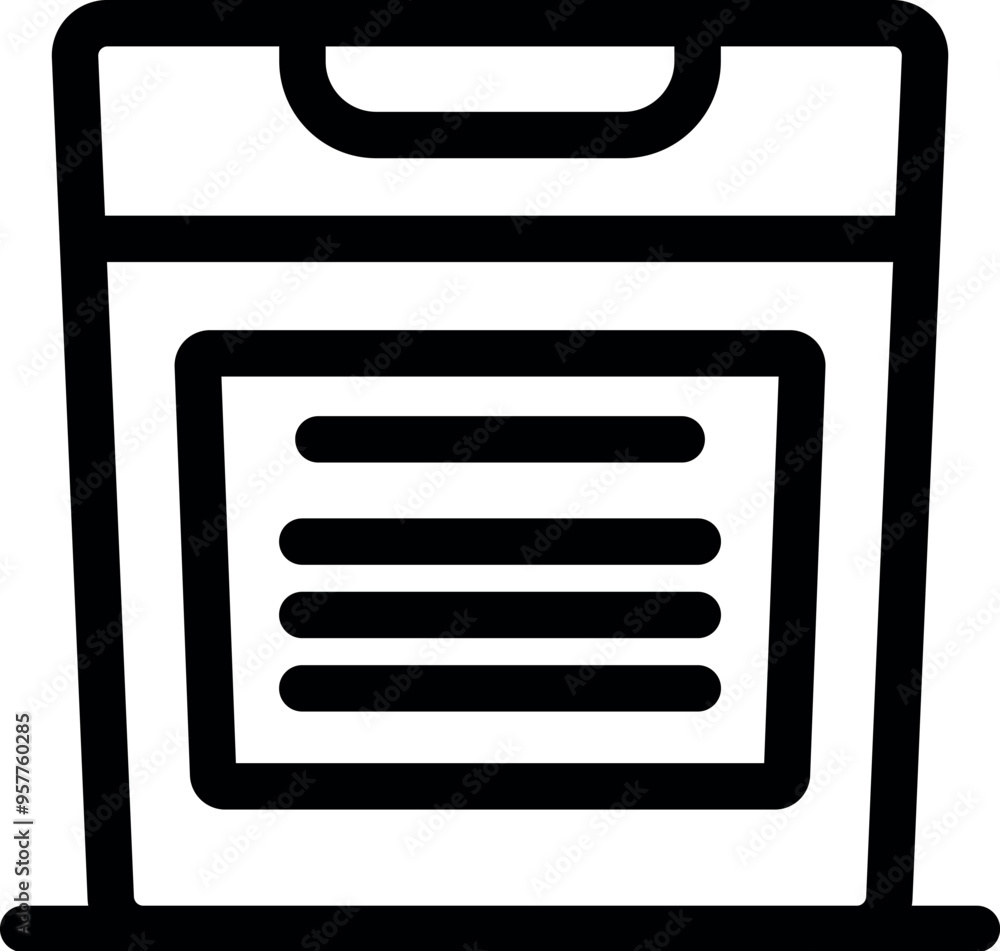 Poster clean and simple black line vector icon of a document being scanned