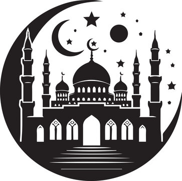 recommend clip art: islamic mosque silhouette vector, black silhouette mosque vector illustration, black Highly Detailed Mosques vector,
