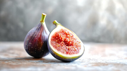 Fresh Ripe Figs on Rustic Surface with Soft Natural Lighting and Blurred Background