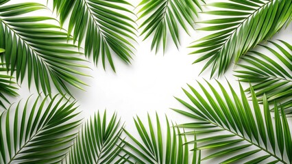 Green leaves pattern with isolated palm tree leaf, tropical, nature, background, foliage, greenery, botanical, jungle, exotic