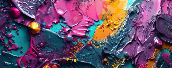 Mixed media collage with vibrant textures and abstract shapes, 4K hyperrealistic photo