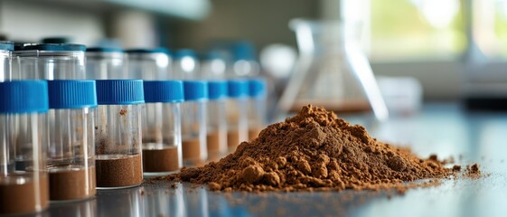 Close-up of soil samples being prepared for laboratory testing, soil analysis