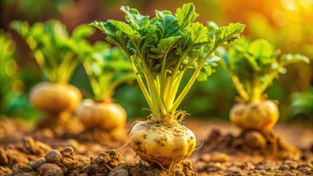 Close-up photo of a wild maca plant , maca, Peruvian, herb, root vegetable, Andes, superfood, organic, natural