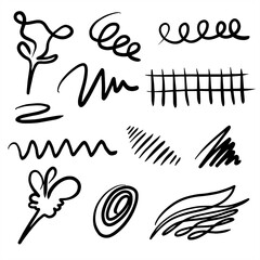 Fototapeta premium Hand drawn doodle design elements. swirl, flower, curl, lines and other.