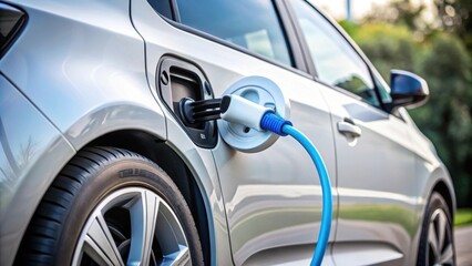 Fototapeta premium An electric vehicle being charged with a power cable connected to the mains , Electric car, charging