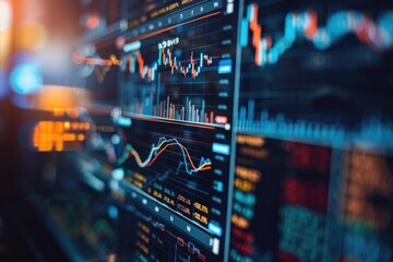 Obraz premium Close-up of AI-powered stock market analysis on a digital display, highlighting new financial tools and dynamic charts