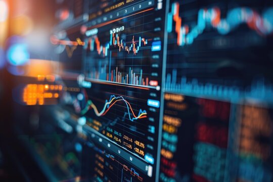 Close-up of AI-powered stock market analysis on a digital display, highlighting new financial tools and dynamic charts