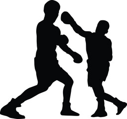 Boxer silhouette illustration. People pose while boxing isolated on white.