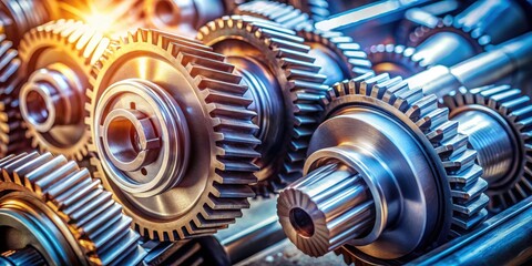 Close-up of engine gear wheels in an industrial background , gears, machinery, mechanical, automotive, technology