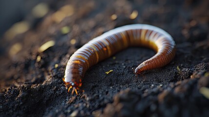 Earthworm isolated on metal background