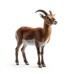Fototapeta premium A gazelle standing tall and alert on a white background, showcasing its graceful build and distinctive curved horns.