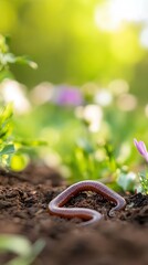 Earthworm isolated on spring background