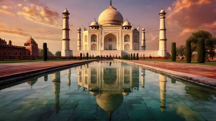 Obraz premium The beauty of the Taj Mahal and the serenity of the reflecting pool create a truly awe-inspiring sight