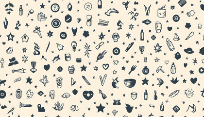 Fototapeta premium Repeating small icons, like stars, dots, or simple symbols, evenly spaced on a neutral background for a subtle pattern.