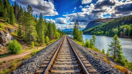 Scenic outlook over railroad track at Doeda Fallet in Sweden, railway, transportation, landscape, travel, destination